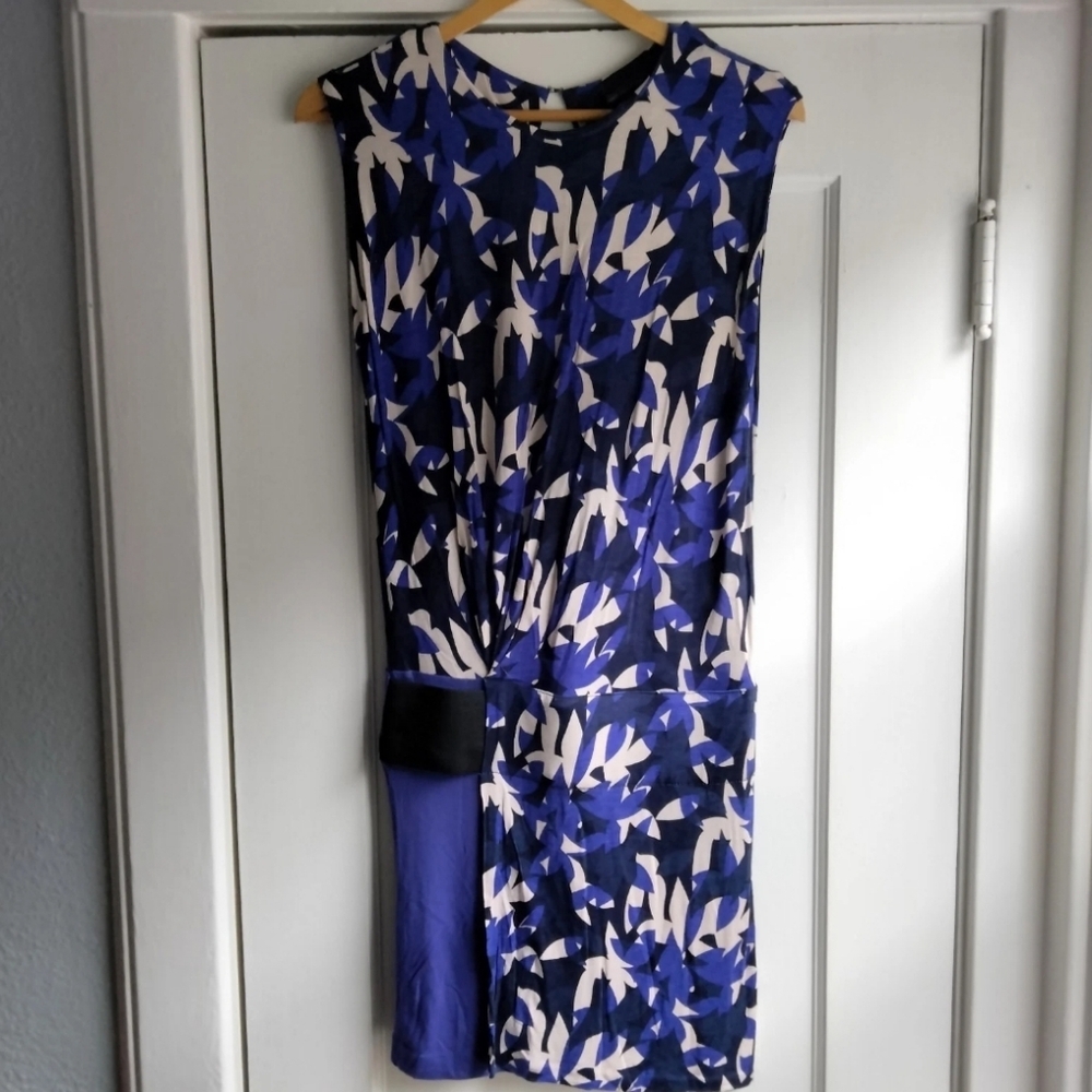 Mango Y2K Abstract Print Sleeveless Dress Women's Size Small Blue Purple